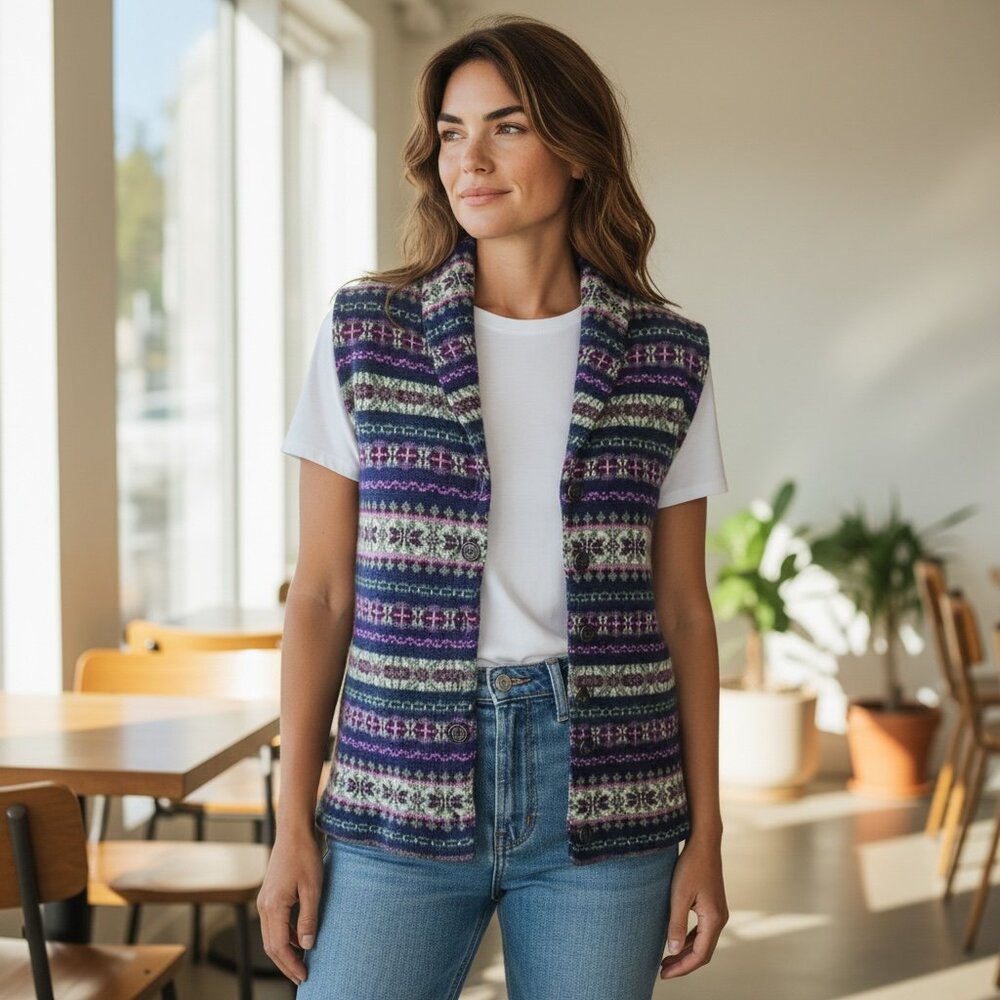 CHAPS Denim Ralph Lauren Knit Fair Isle Nordic Sweater Vest‎ Sz 1X #237E